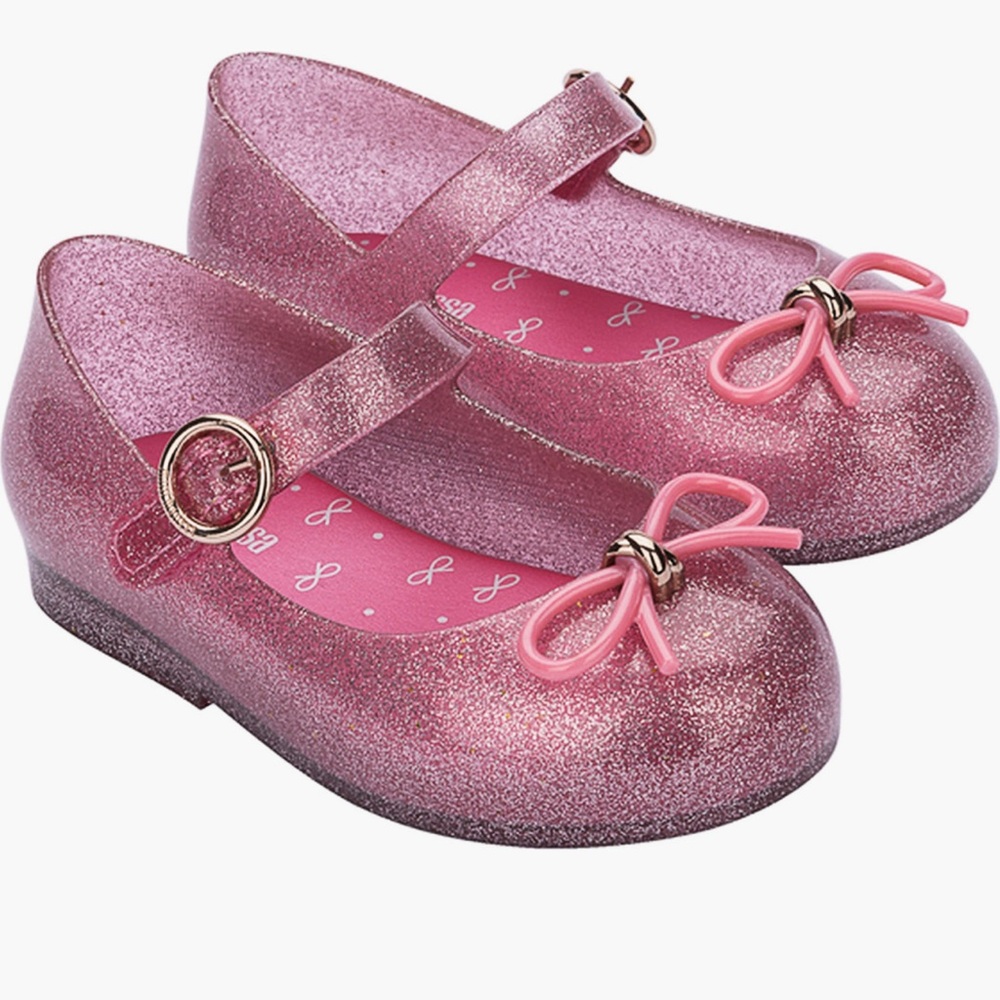 Mini Melissa Sweet Love Mary Jane Ballerina Flats - Pink Glitter Color